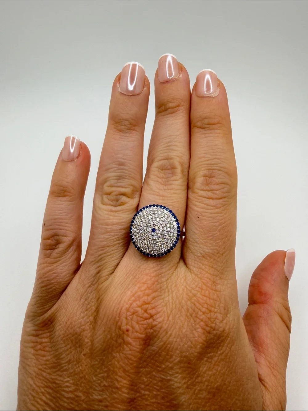 Lab created sapphire and cubic zirconia‎ statement ring in sterling silver!